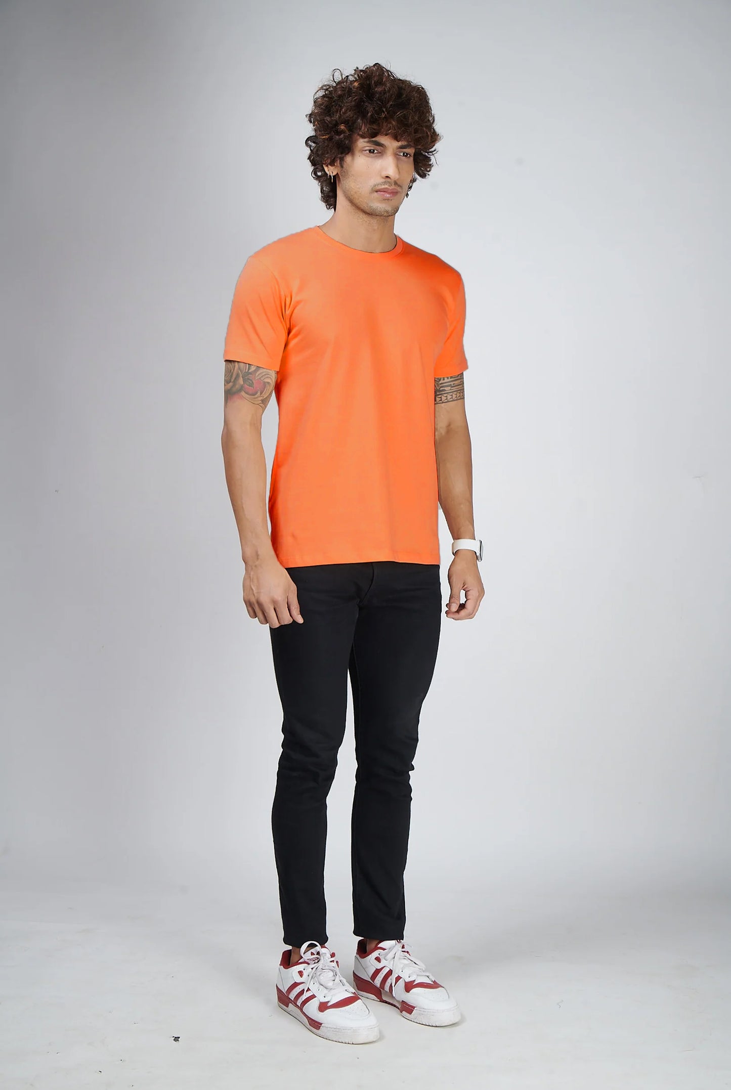 Basic Orange Half Sleeves Crew T-Shirt