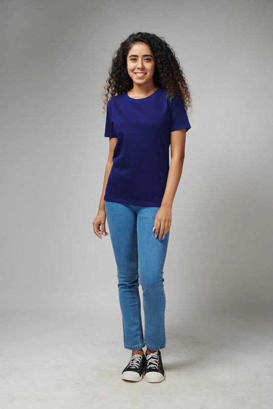 Women's Basic Royal Blue Half Sleeves T-Shirt