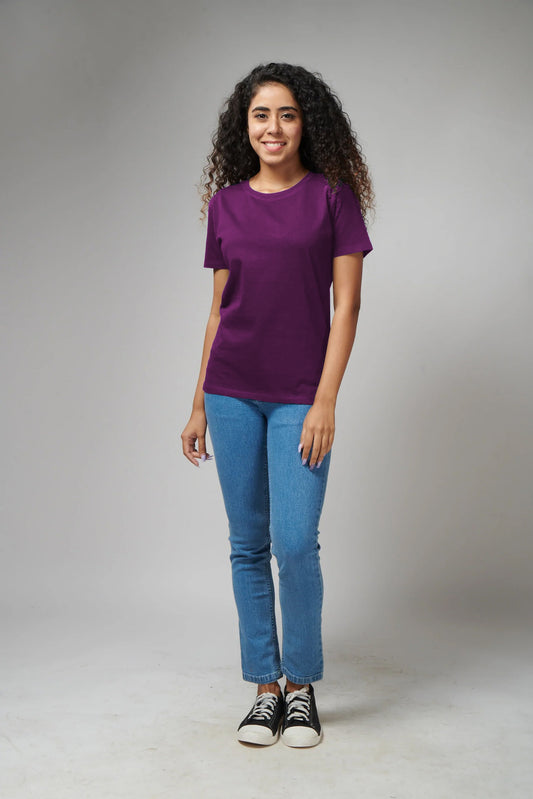 Women's Basic Dark Purple Half Sleeves T-Shirt