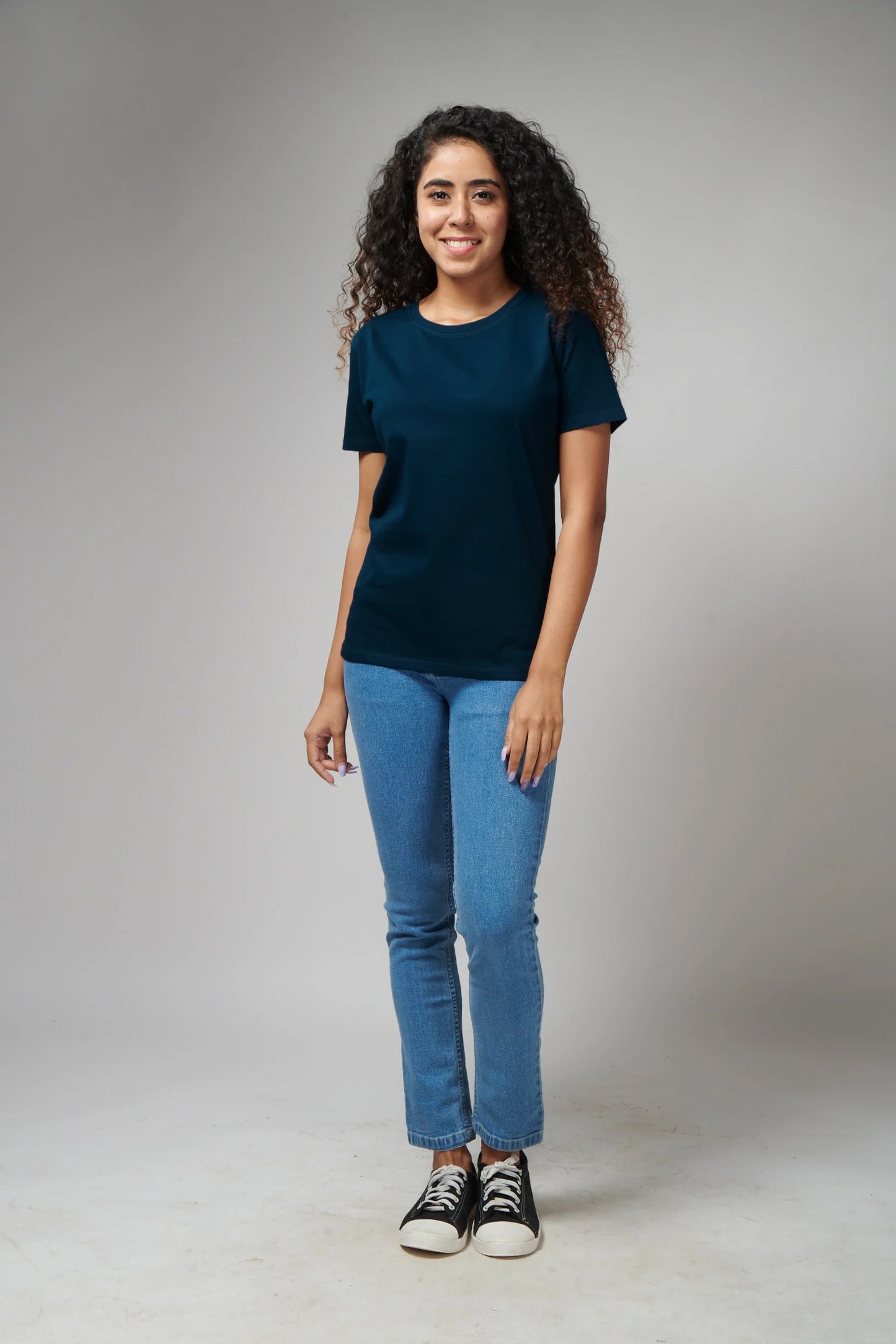 Women's Basic Navy Blue Half Sleeves T-Shirt