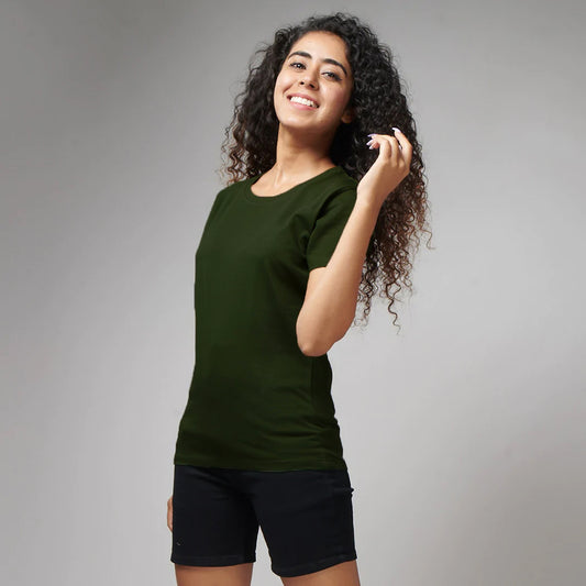 Women's Basic Olive Green Half Sleeves T-Shirt