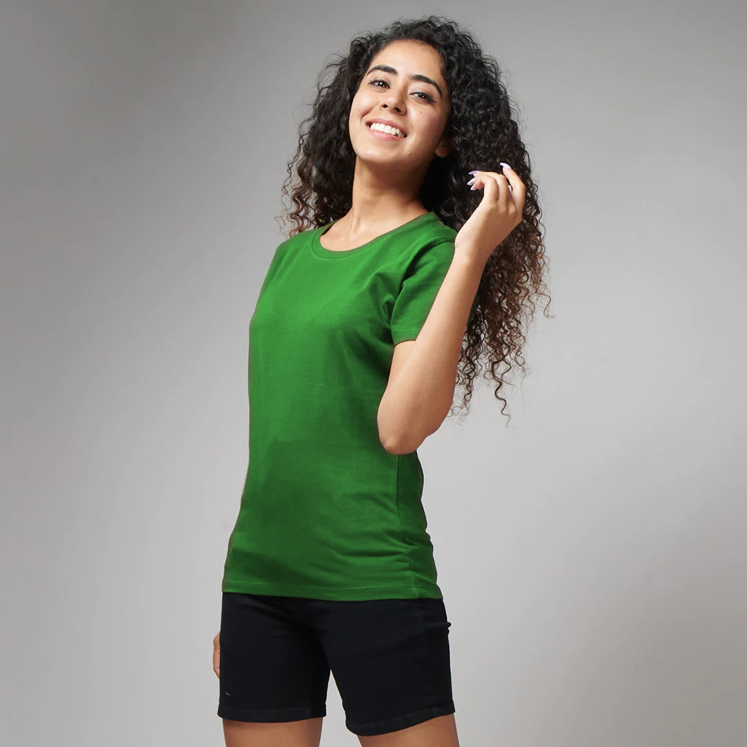 Women's Bottle Green Half Sleeves T-Shirt