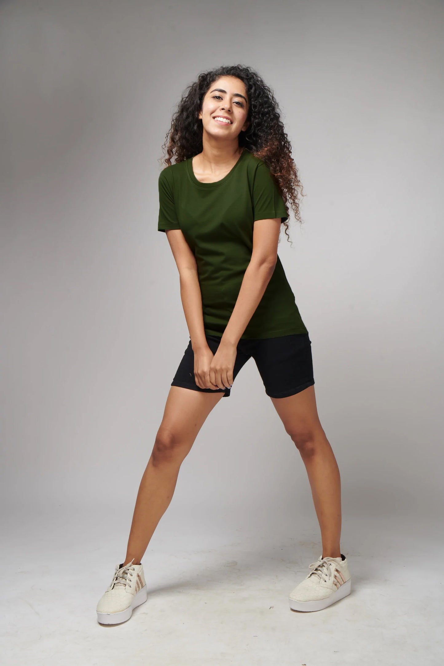 Women's Basic Olive Green Half Sleeves T-Shirt