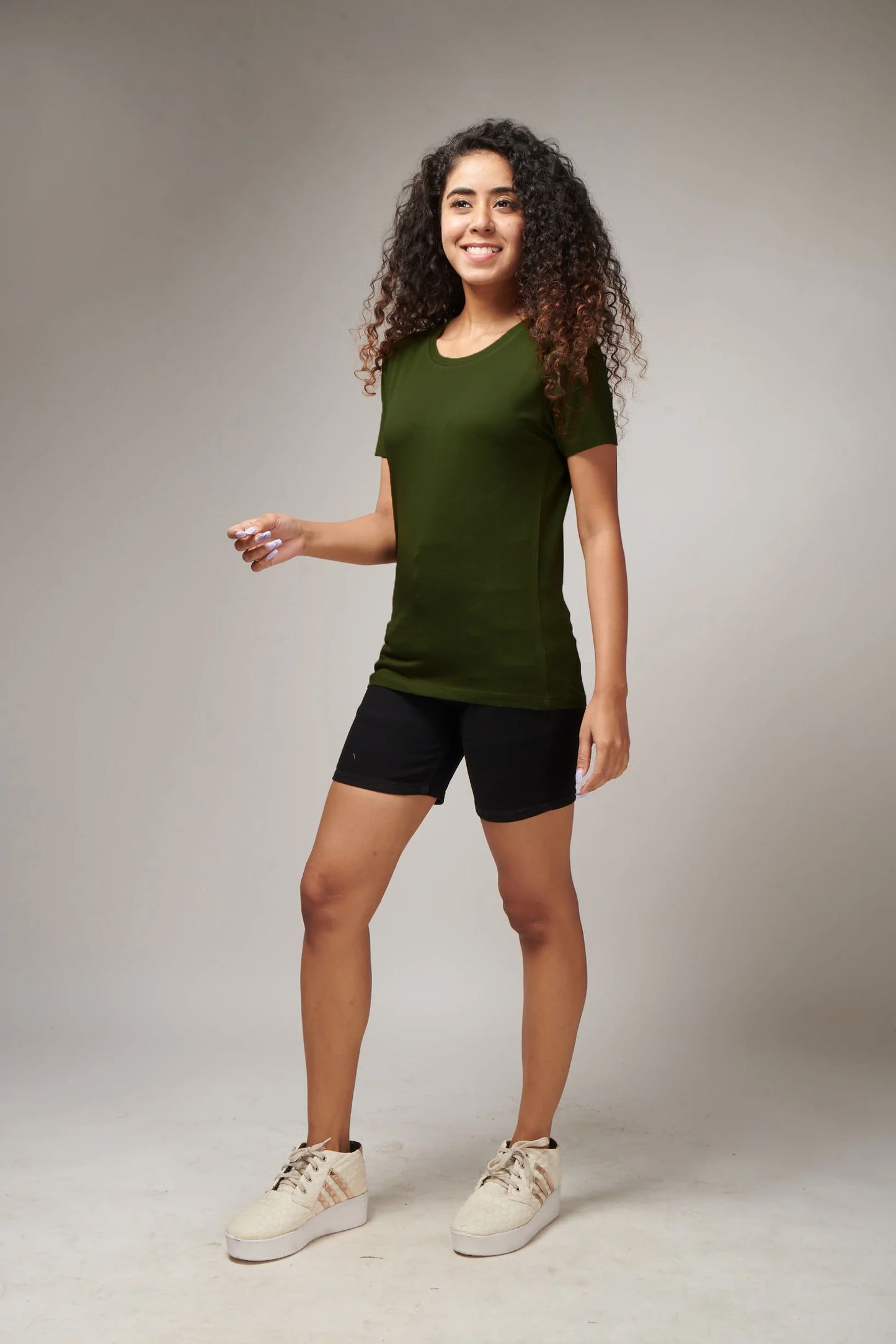 Women's Basic Olive Green Half Sleeves T-Shirt