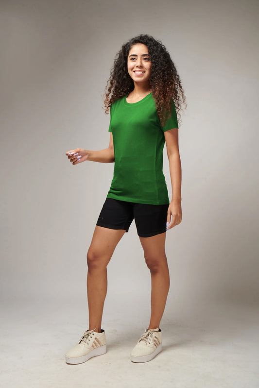 Women's Bottle Green Half Sleeves T-Shirt