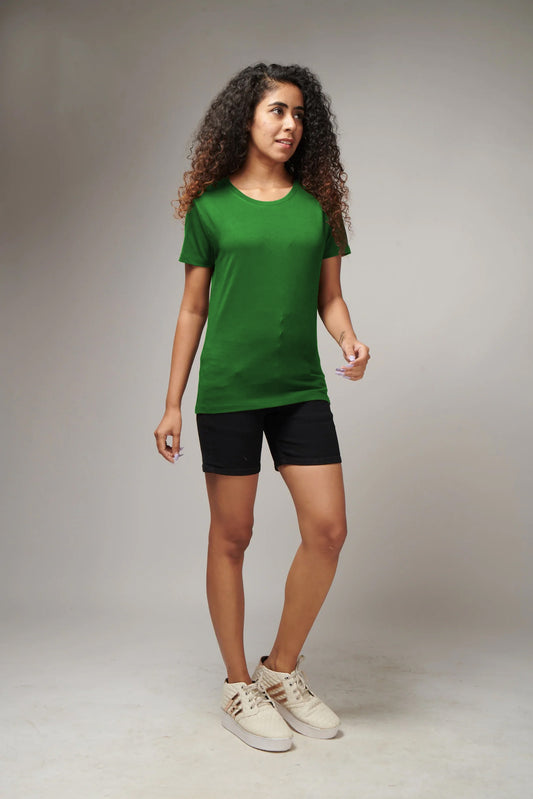 Women's Bottle Green Half Sleeves T-Shirt