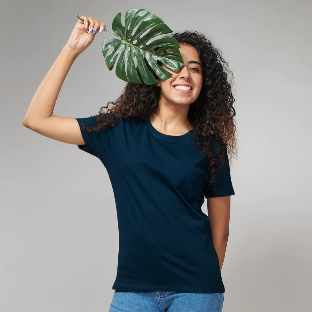 Women's Basic Navy Blue Half Sleeves T-Shirt
