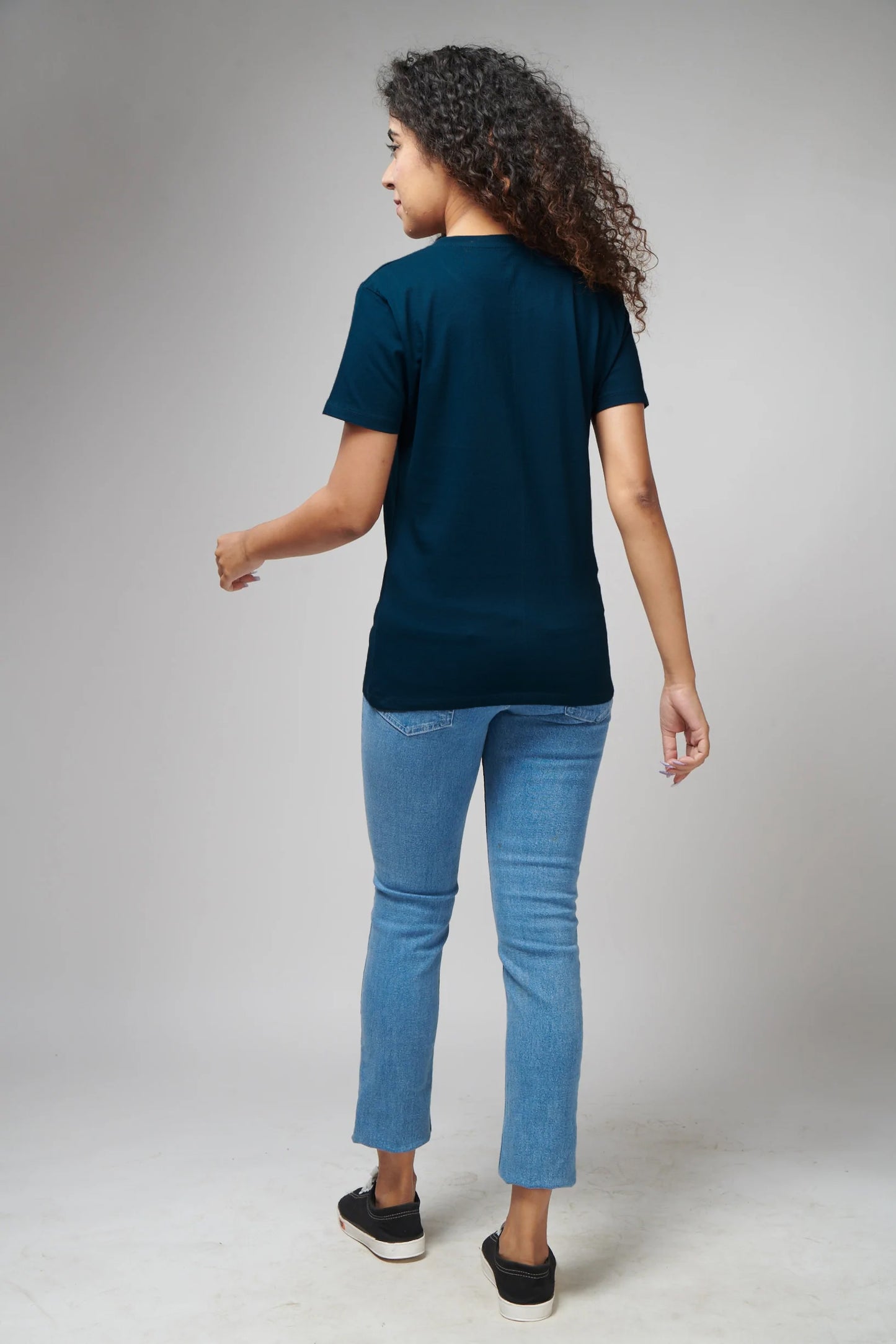 Women's Basic Navy Blue Half Sleeves T-Shirt