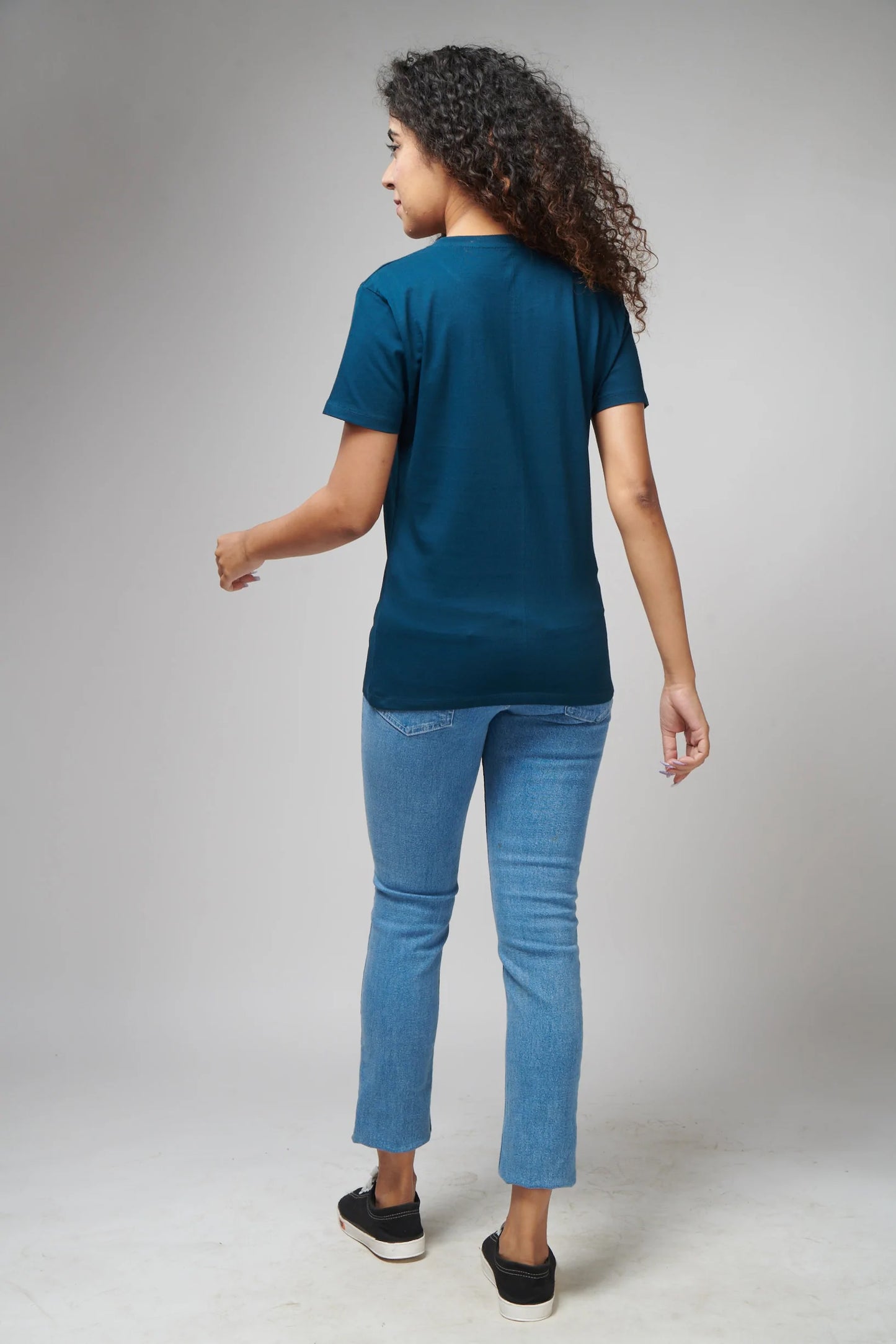 Women's Basic Petroleum Blue Half Sleeves T-Shirt