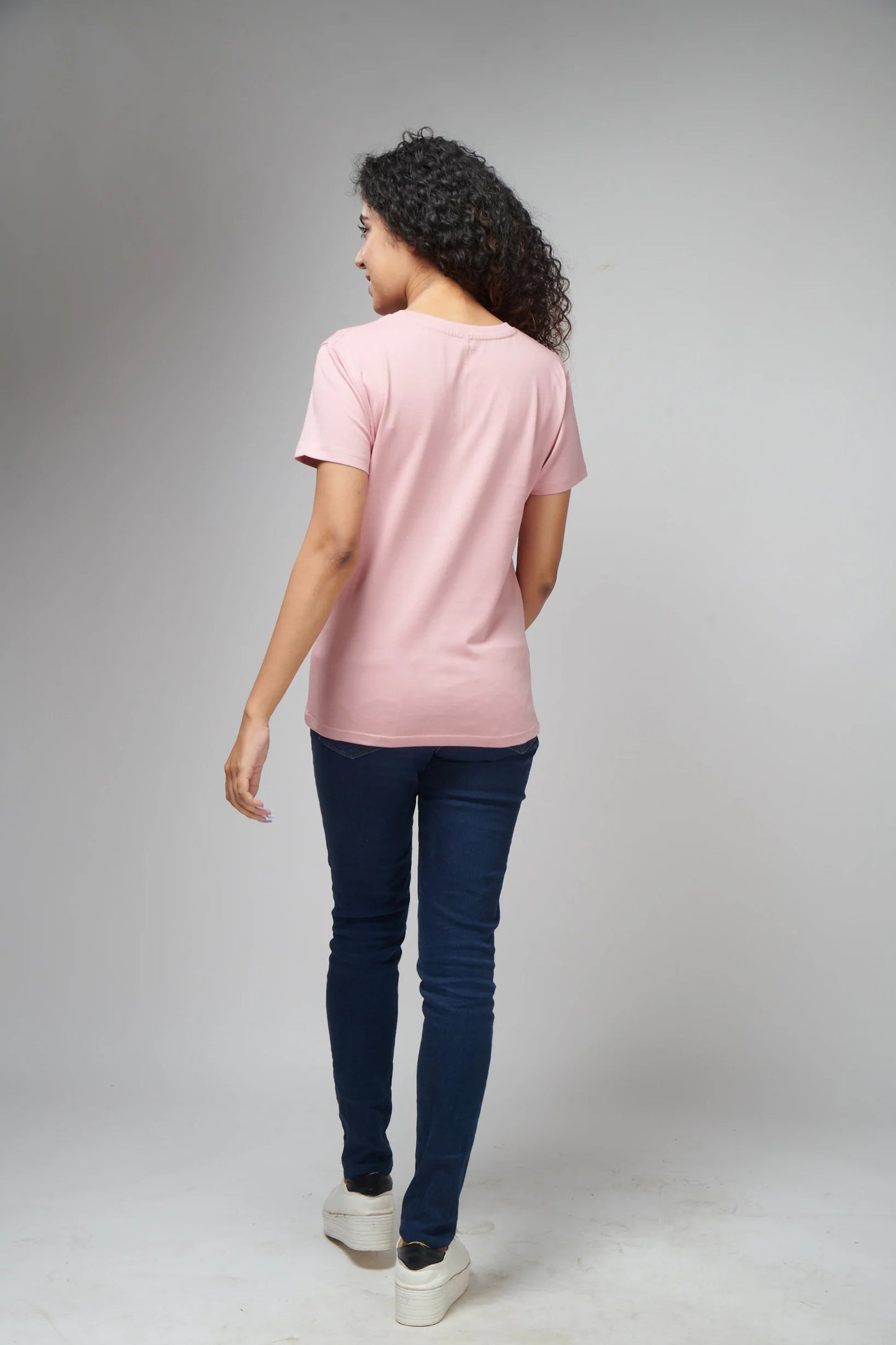 Women's Basic Pink Half Sleeves T-Shirt