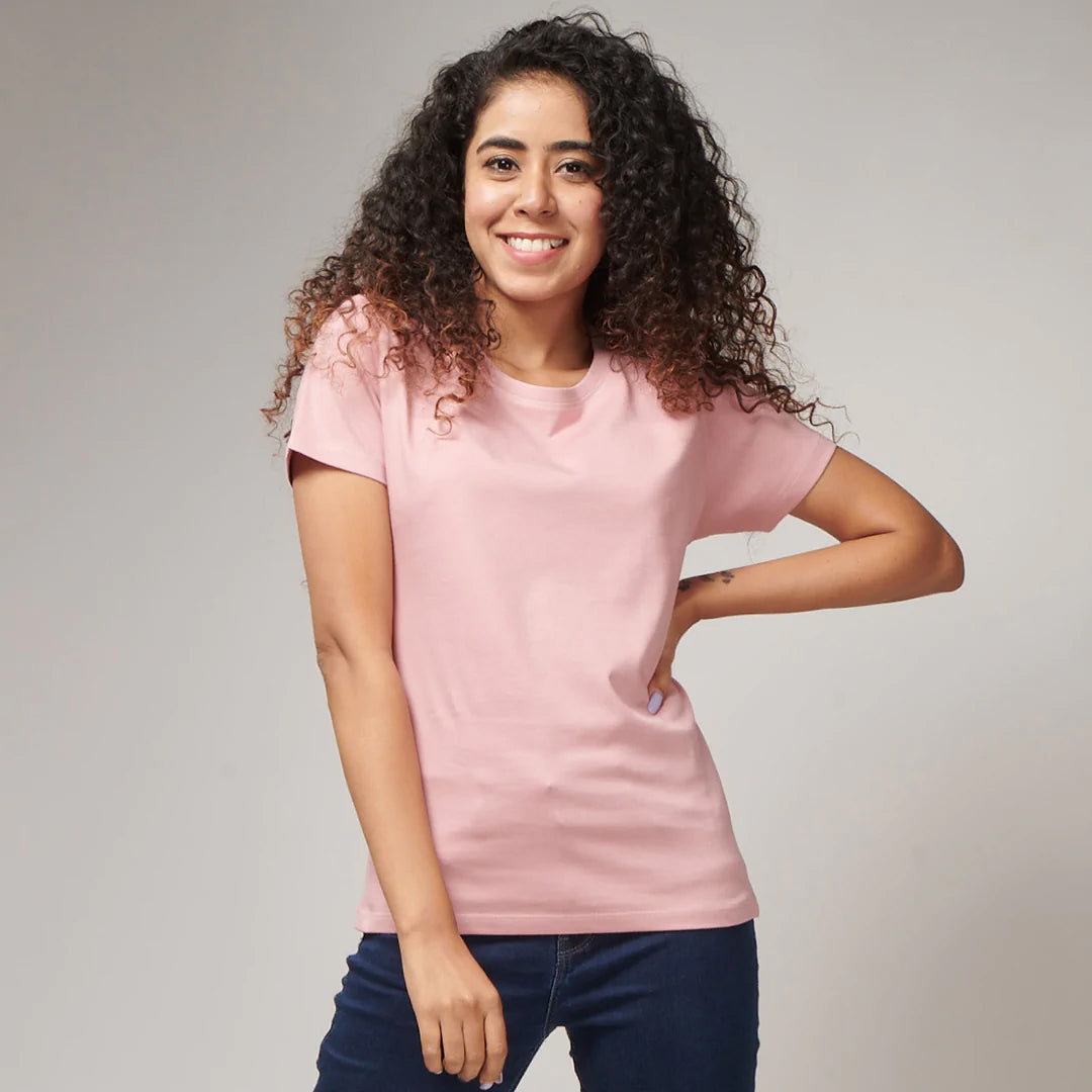 Women's Basic Pink Half Sleeves T-Shirt