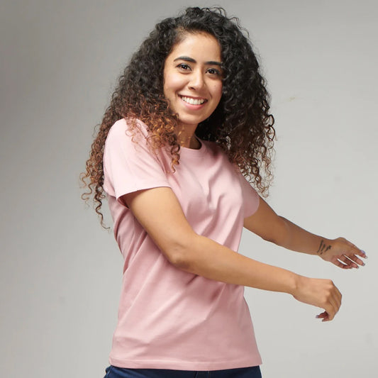 Pink Women's Half Sleeves Crew Neck T Shirt