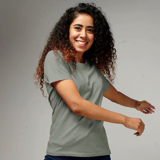 Women's Basic Steel Grey Half Sleeves T-Shirt