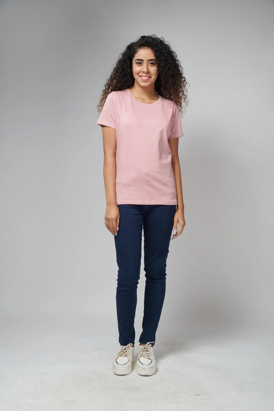 Women's Basic Pink Half Sleeves T-Shirt
