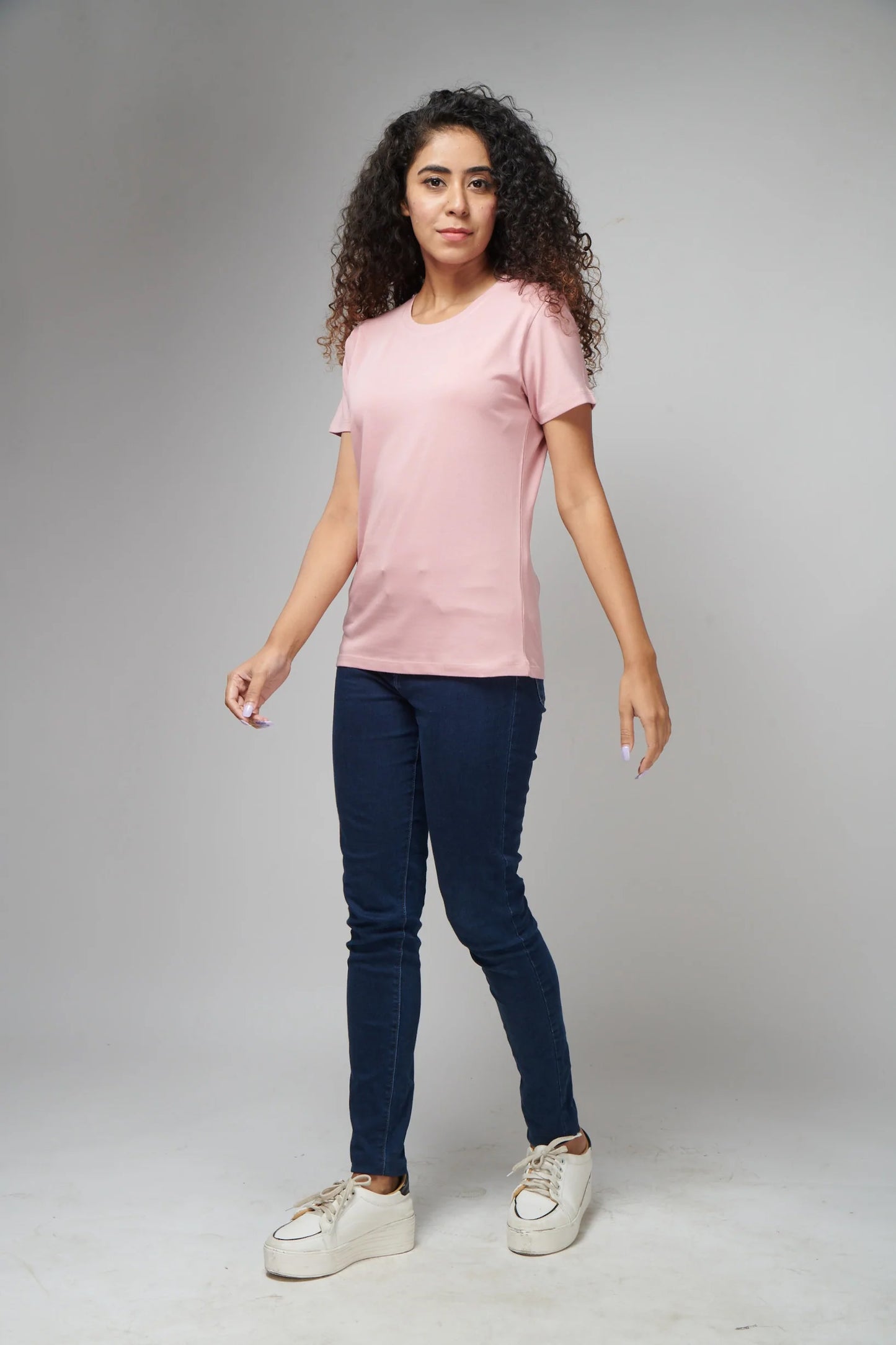 Pink Women's Half Sleeves Crew Neck T Shirt