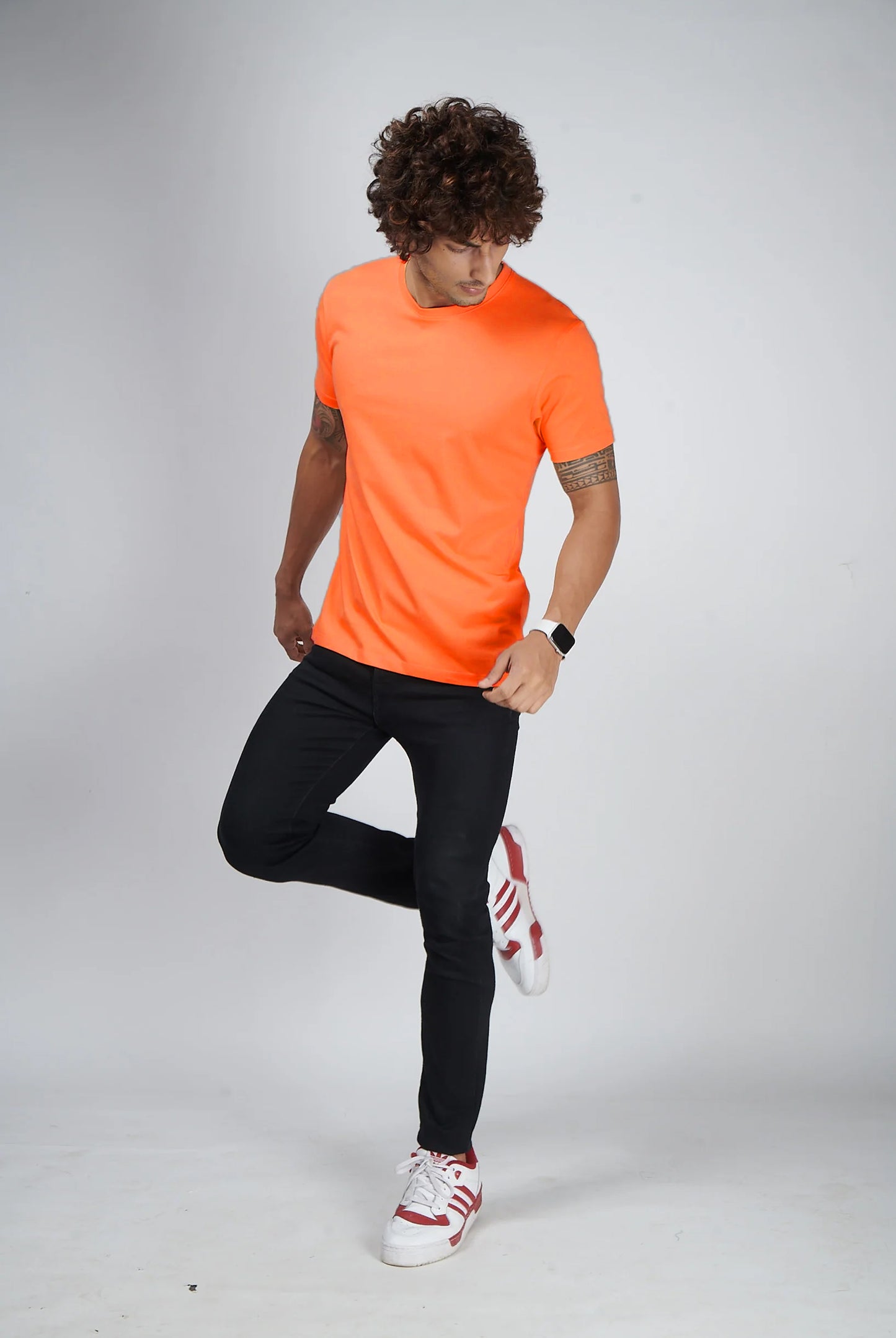 Basic Orange Half Sleeves Crew T-Shirt