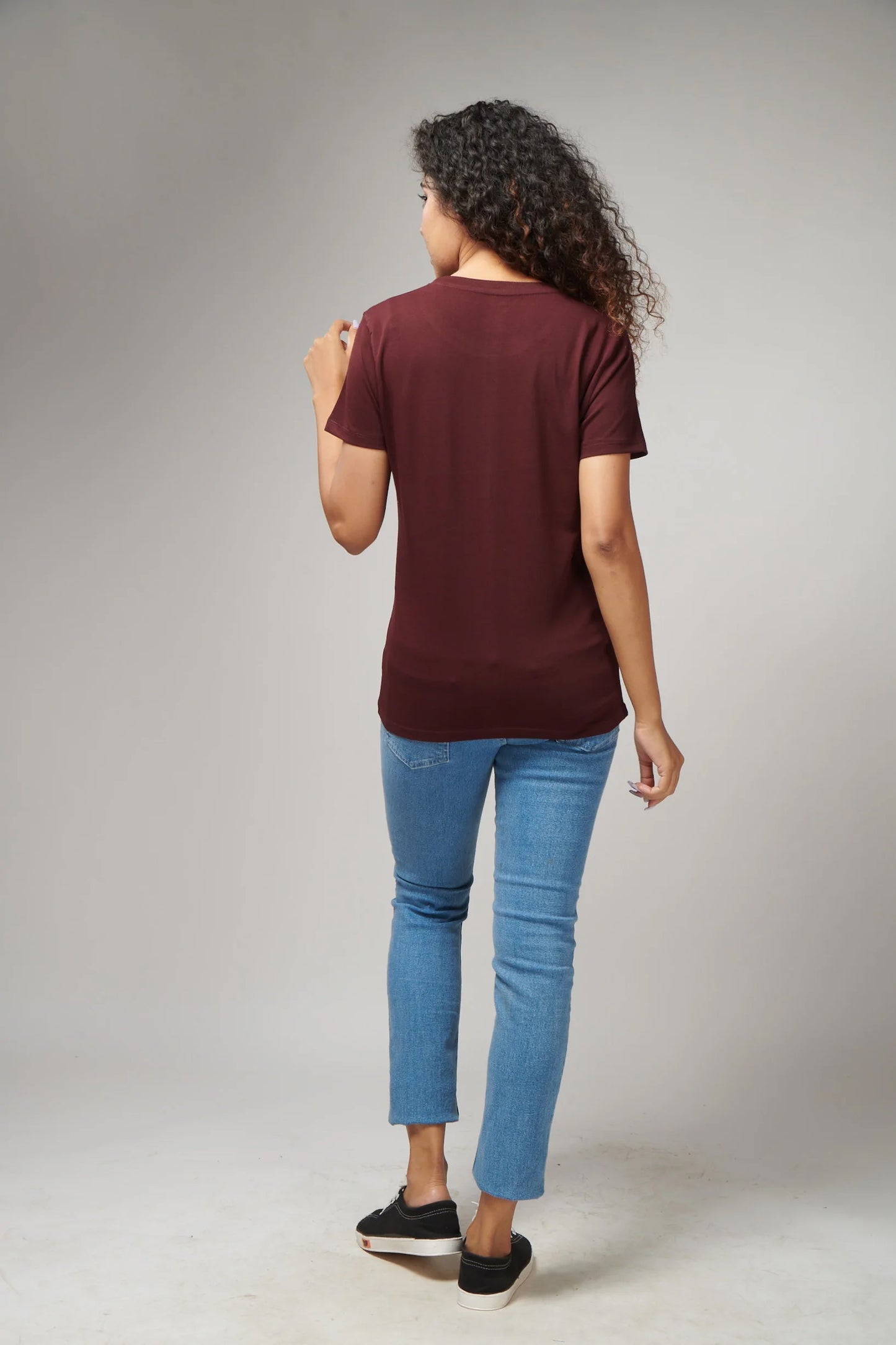 Women's Basic Maroon Half Sleeves T-Shirt
