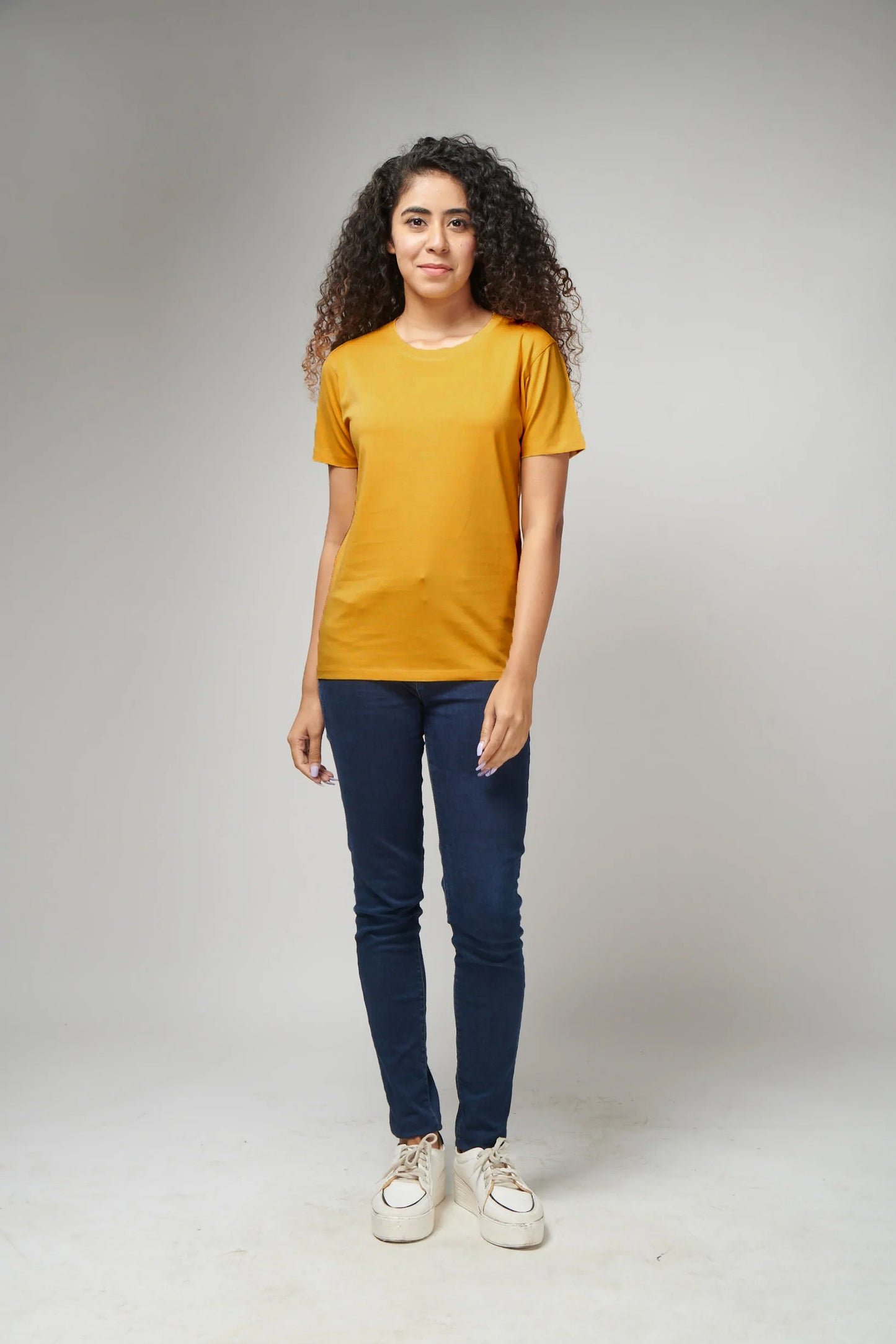 Women's Basic Mustard Half Sleeves T-Shirt