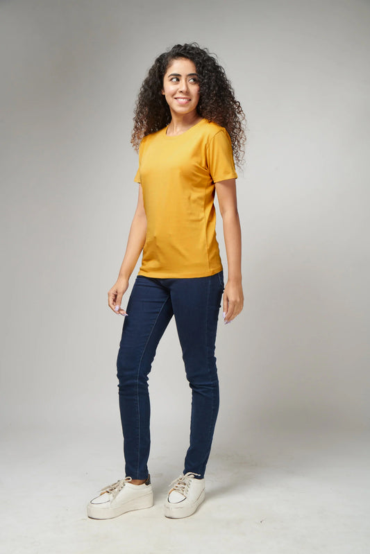 Women's Basic Mustard Half Sleeves T-Shirt