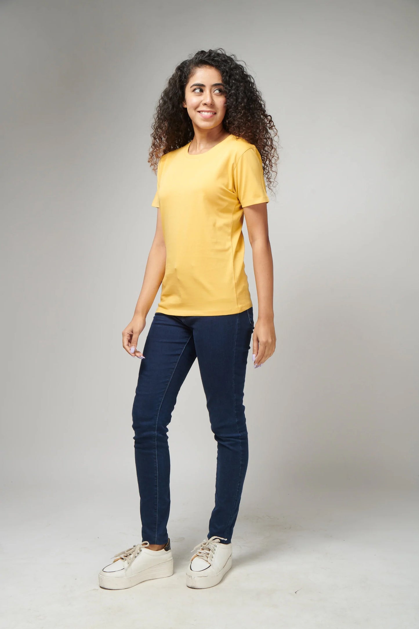 Women's Basic Yellow Half Sleeves T-Shirt