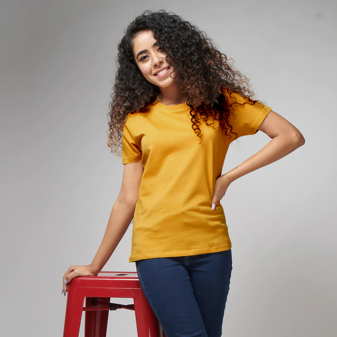 Women's Basic Mustard Half Sleeves T-Shirt