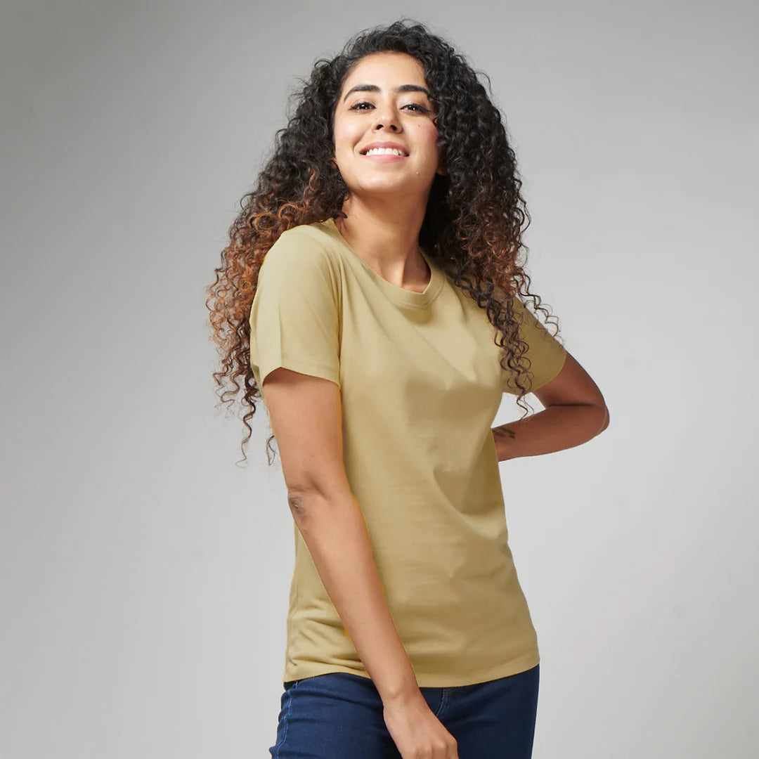 Women's Basic Cream Half Sleeves T-Shirt