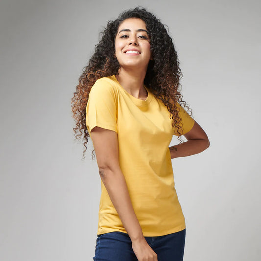 Women's Basic Yellow Half Sleeves T-Shirt