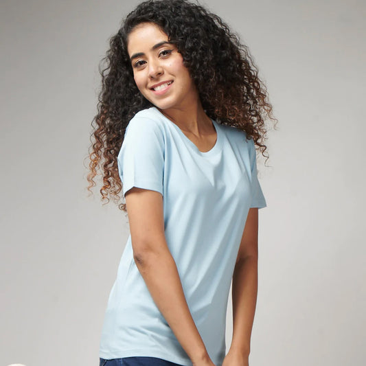Women's Basic Sky Blue Half Sleeves T-Shirt