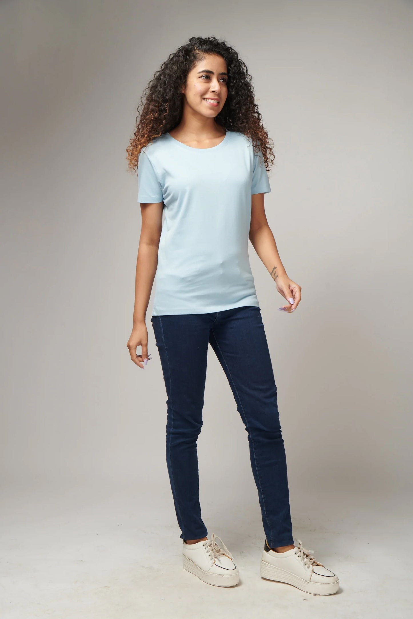 Women's Basic Sky Blue Half Sleeves T-Shirt
