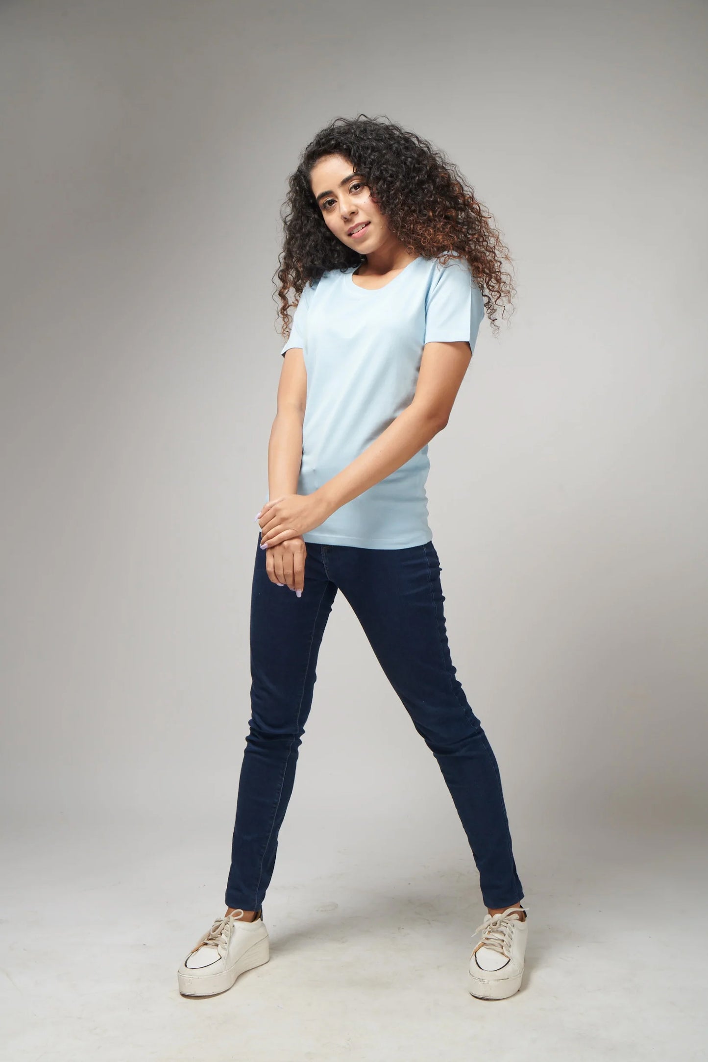 Women's Basic Sky Blue Half Sleeves T-Shirt