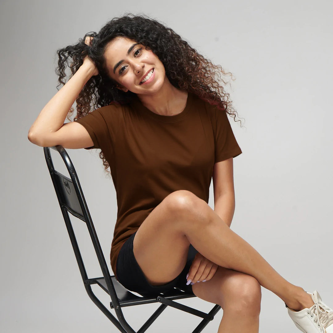 Women's Basic Brown Half Sleeves T-Shirt