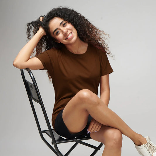 Women's Basic Brown Half Sleeves T-Shirt
