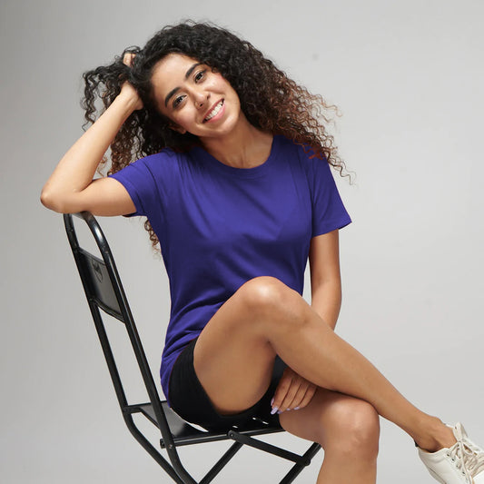 Women's Basic Royal Blue Half Sleeves T-Shirt