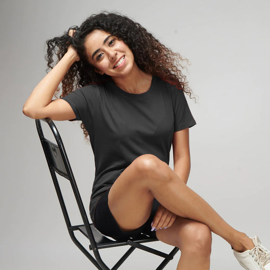 Women's Basic Dark Gray Half Sleeves T-Shirt