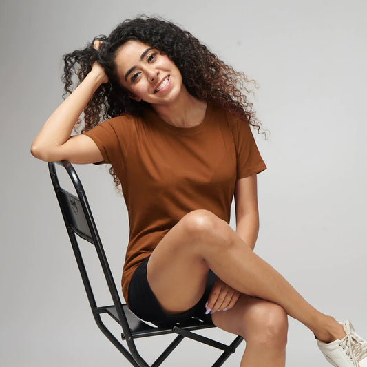 Women's Basic Beige Half Sleeves T-Shirt