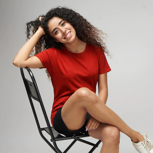Women's Basic Red Half Sleeves T-Shirt