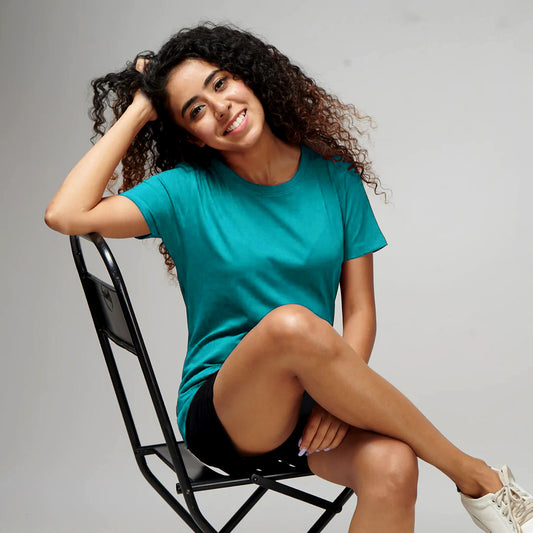 Women's Basic Turkish Blue Half Sleeves T-Shirt