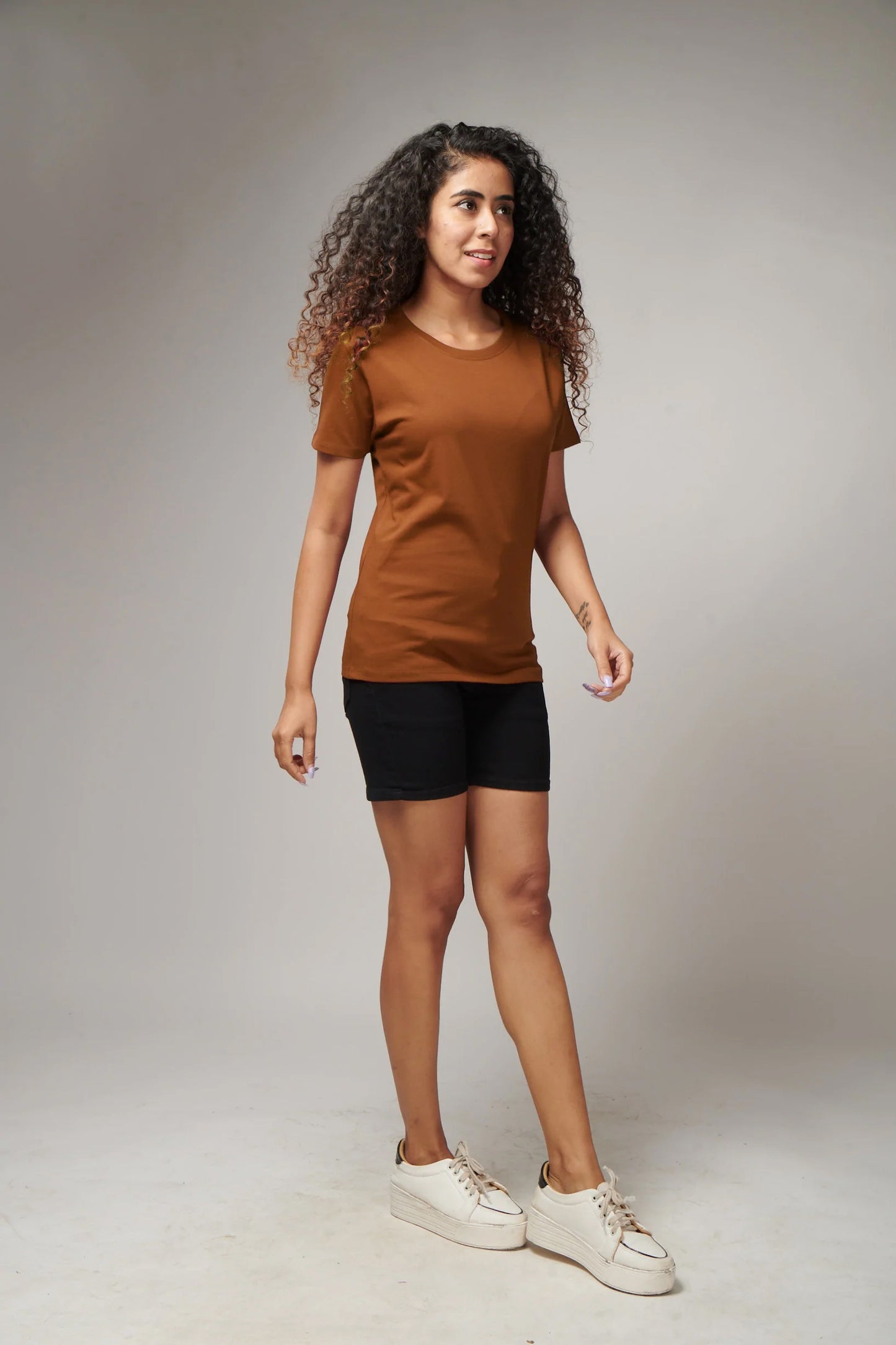 Women's Basic Beige Half Sleeves T-Shirt