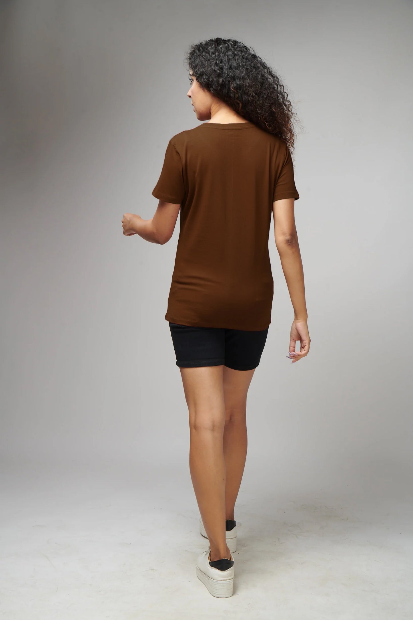 Women's Basic Brown Half Sleeves T-Shirt