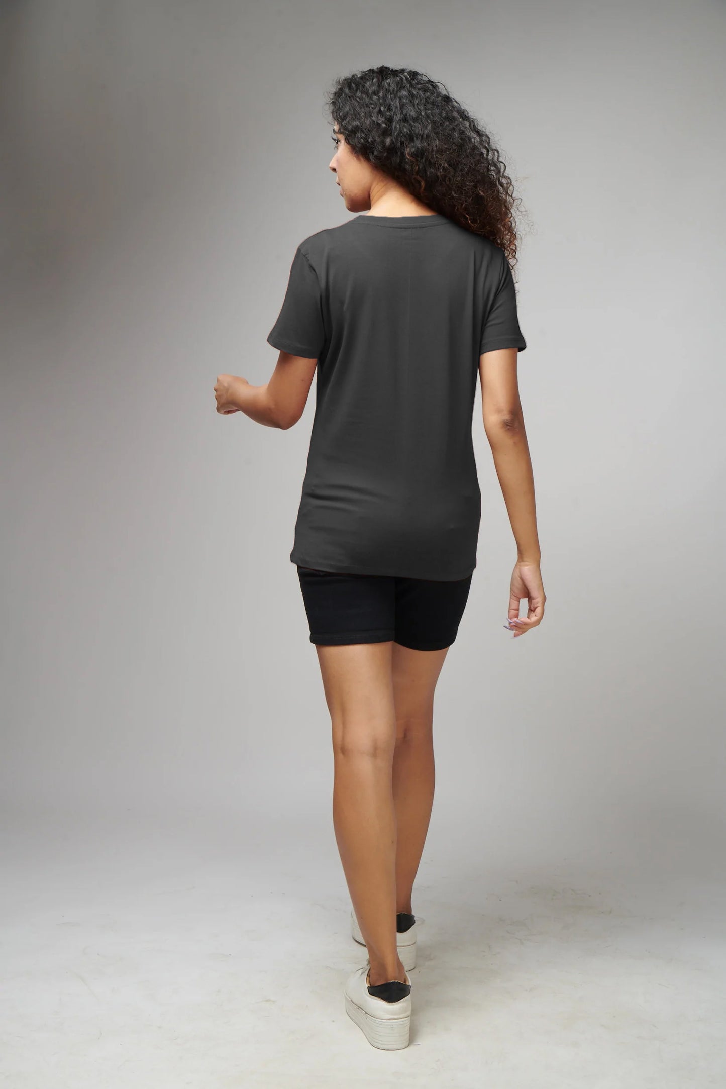 Women's Basic Dark Gray Half Sleeves T-Shirt
