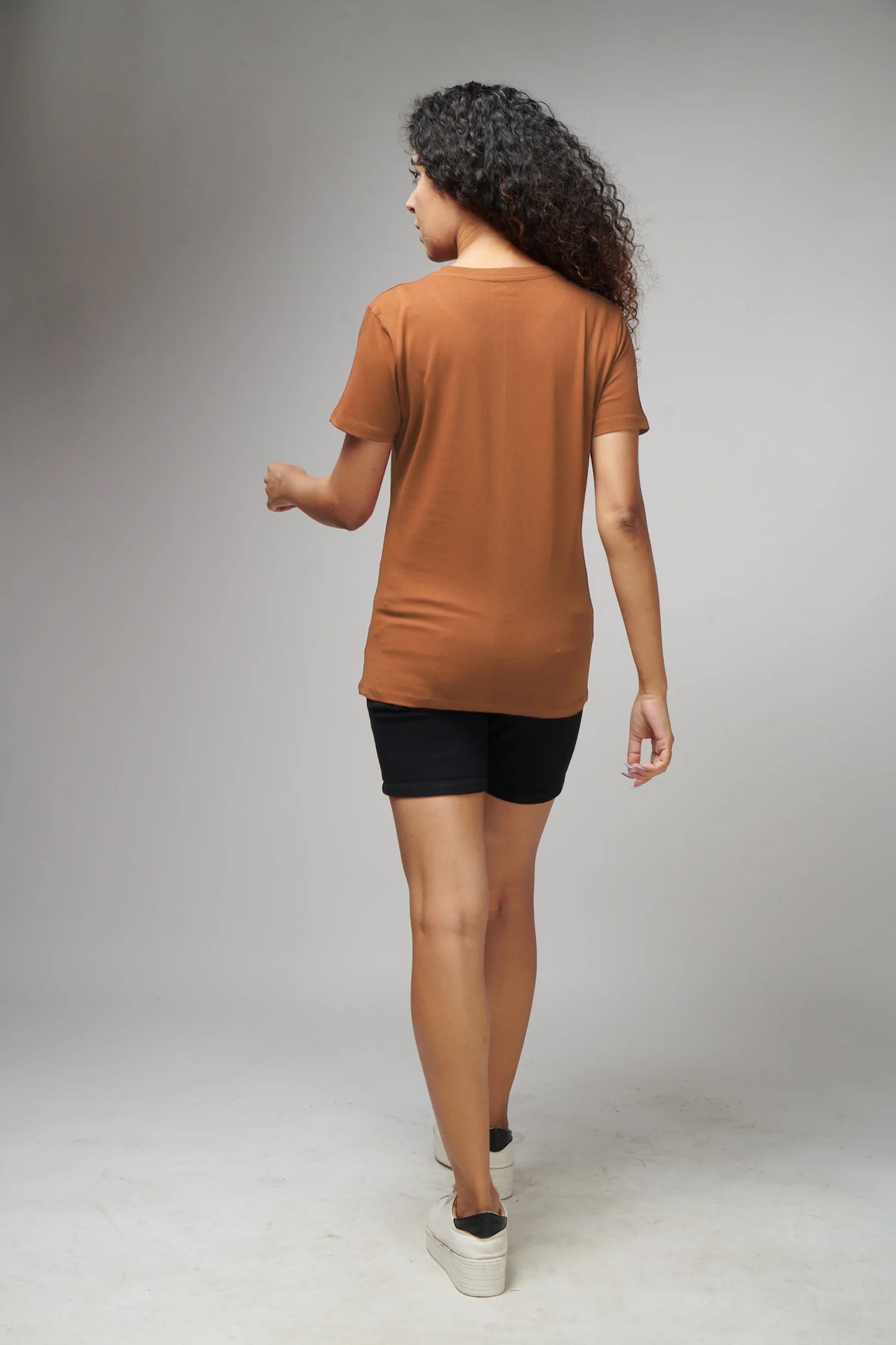 Women's Basic Beige Half Sleeves T-Shirt