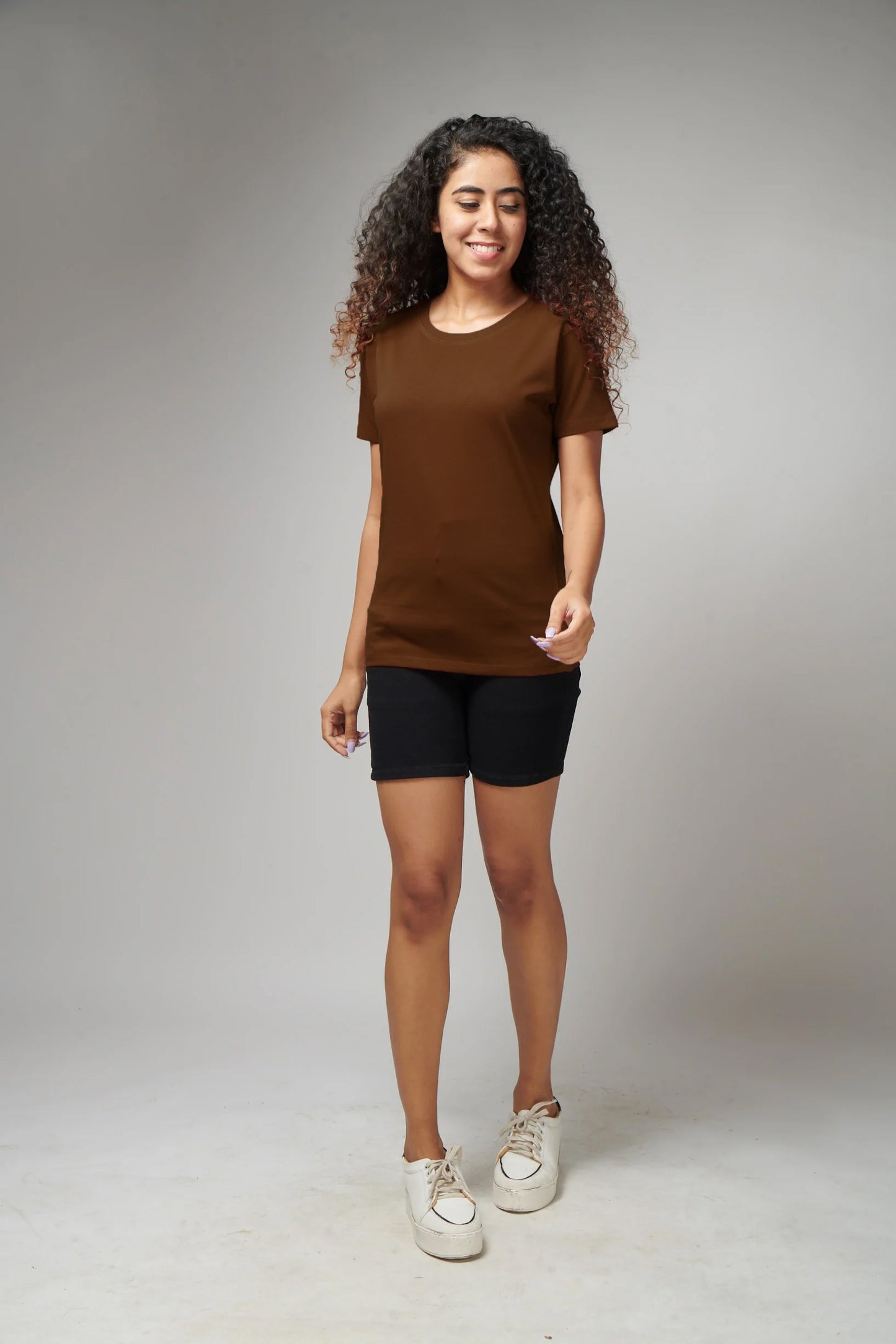Women's Basic Brown Half Sleeves T-Shirt