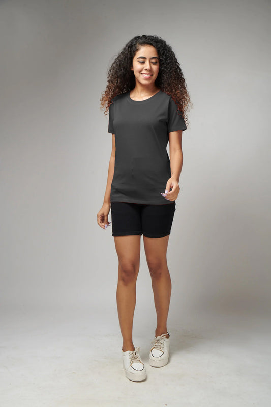 Women's Basic Dark Gray Half Sleeves T-Shirt