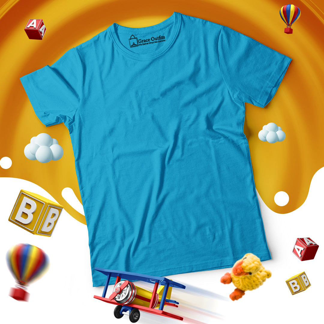 Sky Blue Kids Half Sleeves Basic T-Shirt