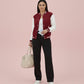 Women’s Casual Varsity Baseball Jacket - Maroon
