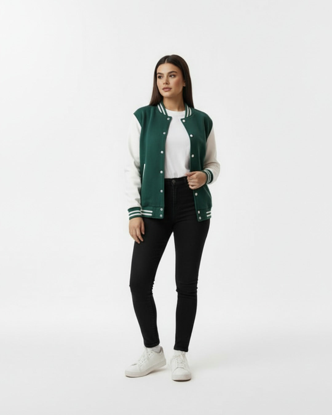 Women’s Casual Varsity Baseball Jacket - Olive Green