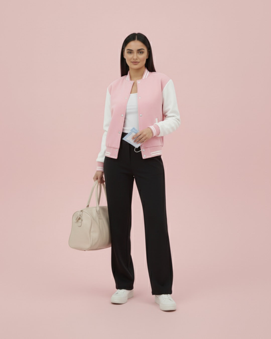 Women’s Casual Varsity Baseball Jacket - Pink