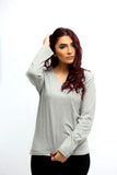 Women's Basic Header Gray Full Sleeves T-Shirt
