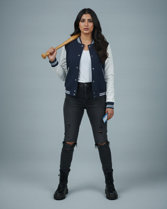 Women’s Casual Varsity Baseball Jacket - Navy blue