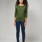 Women's Basic Army Green Full Sleeves T-Shirt